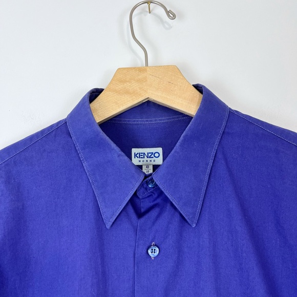 Kenzo Homme Vintage Y2K Purple Cotton Embroidered Logo Classic Shirt UK L - Picture 4 of 14